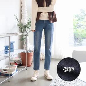 수비진 융기모 배기핏 여성청바지/여성기모청바지/배기팬츠