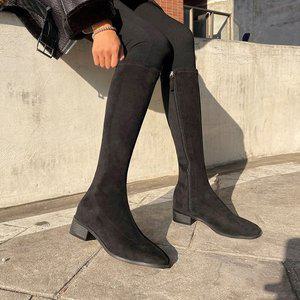 [바닐라슈] 네일린 스웨이드 베이직 우드세피창 스판 롱부츠(4cm)