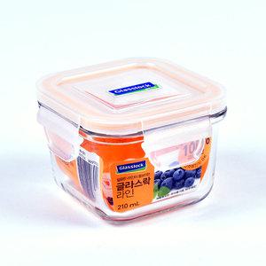 유리밀폐용기 210ml- 정사각형 반찬보관통 내열/전자레인지용