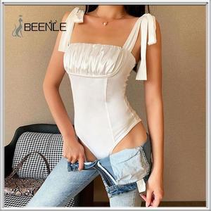 [오노마] ONM 여성 새로운 레이스 업 민소매 바디수트 백 레이스