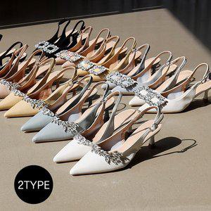 [바닐라슈] 세일라 소가죽 2TYPE 큐빅 몰드창 코팅힐 슬링백 펌프스(6cm)