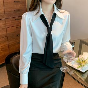 비앤에이치스타일 실크 블랙 타이 블라우스 230