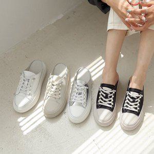 [비비오]소가죽 진주보석 뮬 스니커즈 통굽 키높이 뮬운동화 5.5cm