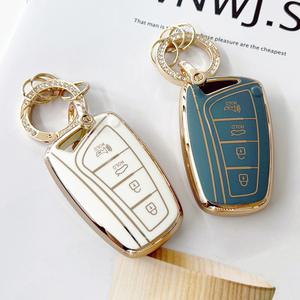 현대 4버튼 TPU차키케이스+큐빅키링/싼타페DM,그랜져HG,제네시스DH,G80 스마트키케이스 키홀더