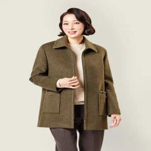 [마담엘레강스][마담엘레강스] 포켓 니트배색 집업 하프코트 K233CT03