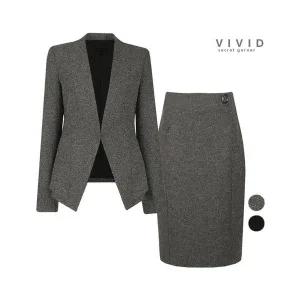 [하프클럽/비비드시크릿가너]SET 여성노카라 가을겨울 정장자켓 브롯치스커