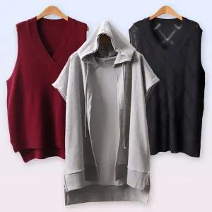 [하프클럽/]빅사이즈여성의류 후드 조끼 브이넥 니트 롱 베스트