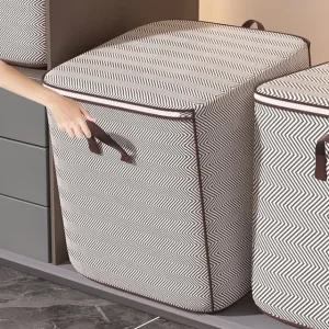 [2개+2개] 뉴시즌 100리터 대용량 리빙박스 헤링본 이불/옷정리함