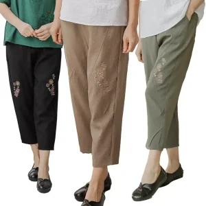 이브바바 여성 여름 인견 밴딩 쿨 자수 배기바지 팬츠 중년 엄마옷