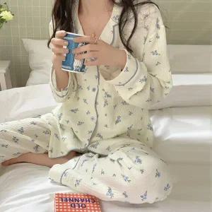 [드레스날다]감성을담아 플라워 패턴 요루면 긴팔 파자마세트