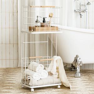 이동식 빨래바구니 2단 트롤리 철제 세탁바구니