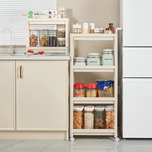 리빙원 공간활용 크림 틈새선반 세탁실 주방 수납장 틈새 사이 트롤리 2단 3단 4단