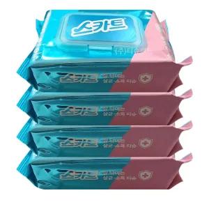 스카트 잘닦이는 살균 소독 티슈 60매 X 4팩 세정 물티슈