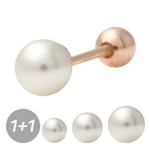 [미니아트][1+1] 진주 데일리 볼 14K 로즈골드 금침 피어싱 귀걸이