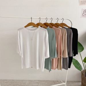 판텝 찰랑 스판 양트임 7부소매 롱 티셔츠(6color)