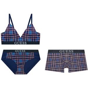 [게스언더웨어](센텀시티점)네이비 타탄체크 남여 커플 속옷세트 OCWBR493NY/OCMDR493NY