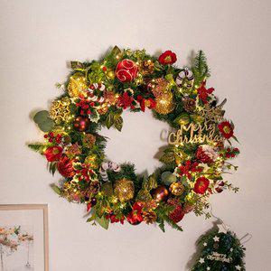 [플라워트리]크리스마스 리스 벽장식 LED 와일드 베리 플로 600mm 벽걸이 소품 현관 문 카페 입구 데코
