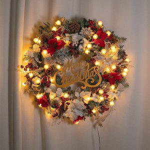 [플라워트리]크리스마스 리스 벽장식 LED 이자벨라 그레이 750mm 벽걸이 소품 현관 문 카페 입구 데코