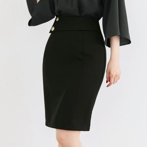 [시크라인] (~XXL까지) 세뇨르 골드버튼 장식 H 스커트 봄,가을 슬림핏 H라인 베이직 하객룩 오피스룩 격식룩 면접룩
