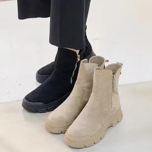 [롯데백화점]원더슈즈 프리미엄 가죽 튤립 퍼안감 미들 &앵글부츠 5CM P-661