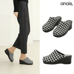 [아나이스] 하운드 투스 체크 통굽 슬리퍼 7cm_24FW264 [무료배송]