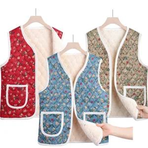 제이케이sp 할머니 꽃무늬 김장 조끼 누빔 양털 퀼팅 보온 레트로 촌캉스 방한