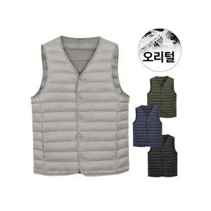 [디바옴므]덕다운 컴팩트 초경량 패딩조끼 골프 돗도 오리털 브이넥_P376467689