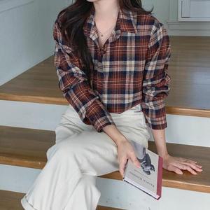 여자 겨울 빈티지 체크 패턴 2컬러 남방 셔츠