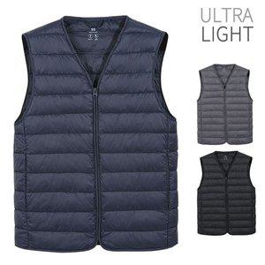 [디바옴므]겨울 지퍼 V넥 경량 패딩 집업 조끼