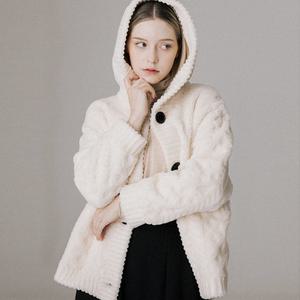 라벨르by신영모피 양모 후드 가디건