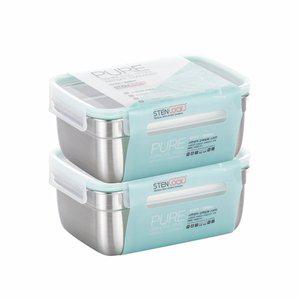 [스텐락]1+1 스텐락 국산 스텐밀폐용기 퓨어 직사각 6-2호 2000ml