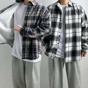 리얼타임 양털 플란넬 모직 체크셔츠/ 남자 오버핏 겨울 체크 남방 셔켓 기모 커플 보아털 플리스 [6COLOR]