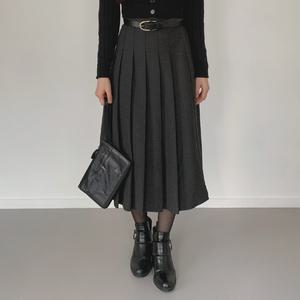[따뜻포근/활용성굿] 하이웨스트 플리츠 맥시 모직 롱 스커트 2color // 하체커버 가능 데일리룩 하객룩 오피스룩 A라인 스커트  (HY-4102)