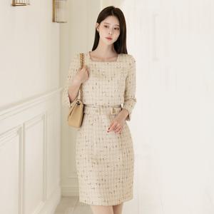 [시크라인] (~XXL까지) 베이체 레이어드 트위드 원피스 봄 가을 오피스룩 하객룩 데이트룩 모임룩 빅사이즈