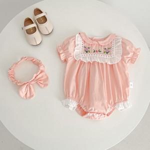 신생아 아기 바디슈트 헤어밴드 세트 애기 베이비 반팔 여름 옷 플라워 바디슈트 외출복