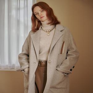 [마쟈] 핸드메이드 울 포켓 루즈핏 헤링본 롱 코트