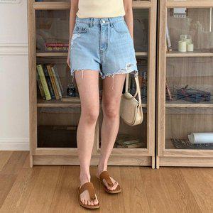 [옷자락]여자 여름 컷팅 데미지 아이스진 연청 데님 숏팬츠_P362548119