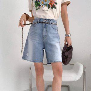 [옷자락]여자 빈티지 워싱 구제 통 청반바지 5부 데님 숏팬츠_P342683316