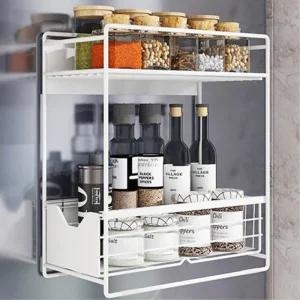 냉장고 자석 부착식 철제 슬라이딩 서랍 2단 선반 주방수납 양념정리 부엌