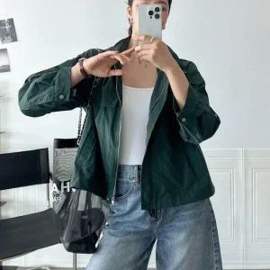 아트박스/신상오픈런 딥그린 블루종바람막이 롤업 후드집업 여성점퍼