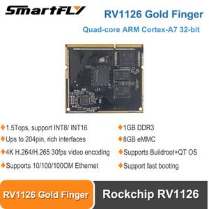 Smartfly Rockchip RV1126/RV1109 골드 핑거 쿼드 코어 보드 ARM Cortex A7 32 비트 NEON FPU 1G DDR3 8G e