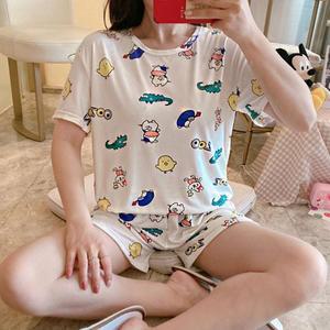 여성 귀여운트렌디 케릭터 반바지 반팔 세트 홈웨어 잠옷