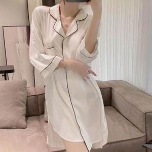 7부소매 실스타일크 셔츠 홈웨어 잠옷 언장 밑단절개