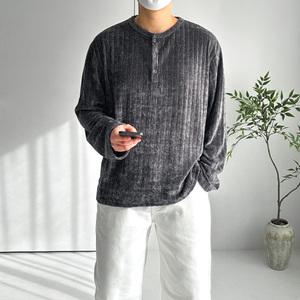 [쿼터]남자 루즈핏 벨로아 헨리넥 벨벳 골지 니트 긴팔티 4color