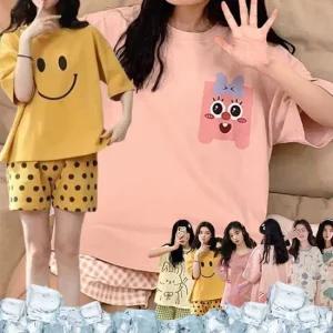 큐트뽀 짝 쿨링 홈웨어 반팔+반바지 3부 파자마 빅사이즈 잠옷세트 6컬러