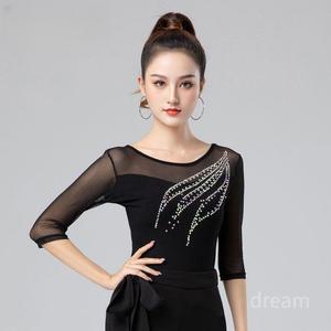 여성 댄스복 상의 라인 에어로빅 줌바 방송 스포츠 망사