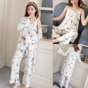 가운잠옷세트 홈웨어 파자마 실크 수면잠옷 편한 신혼  9289964)