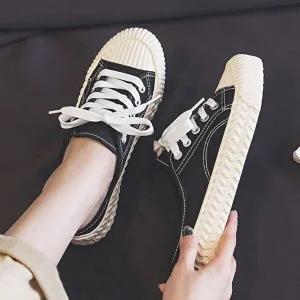 여성 캔버스 뮬 스니커즈 낮은굽 신발 단화 4컬러-WFH707N