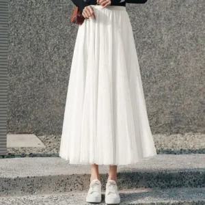 [오노마] ONM 사랑스러운 발레리나 망사 레이스 롱 샤 스커트 A라인  14928437)