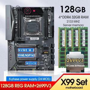 X99 마더보드 콤보 Xeon E5 2699 V3 CPU 키트 LGA 2011-3 4*32GB=128GB DDR4 RAM 메모리 지원 NVME M.2 USB